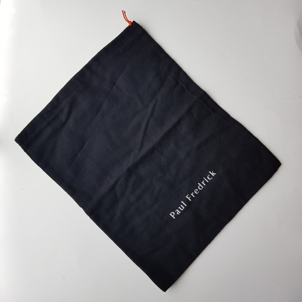 Paul Fredrick Shoe Dust Bag Storage Travel Black Cloth White Script 12 x 14.5"